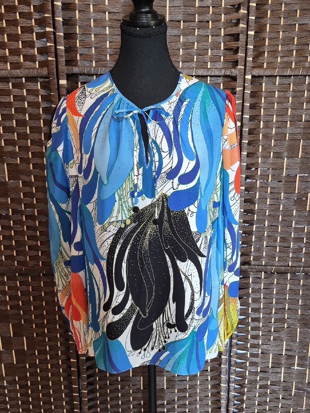 Kobi Halperin Printed Silk Scarf Top in Yellow & Black